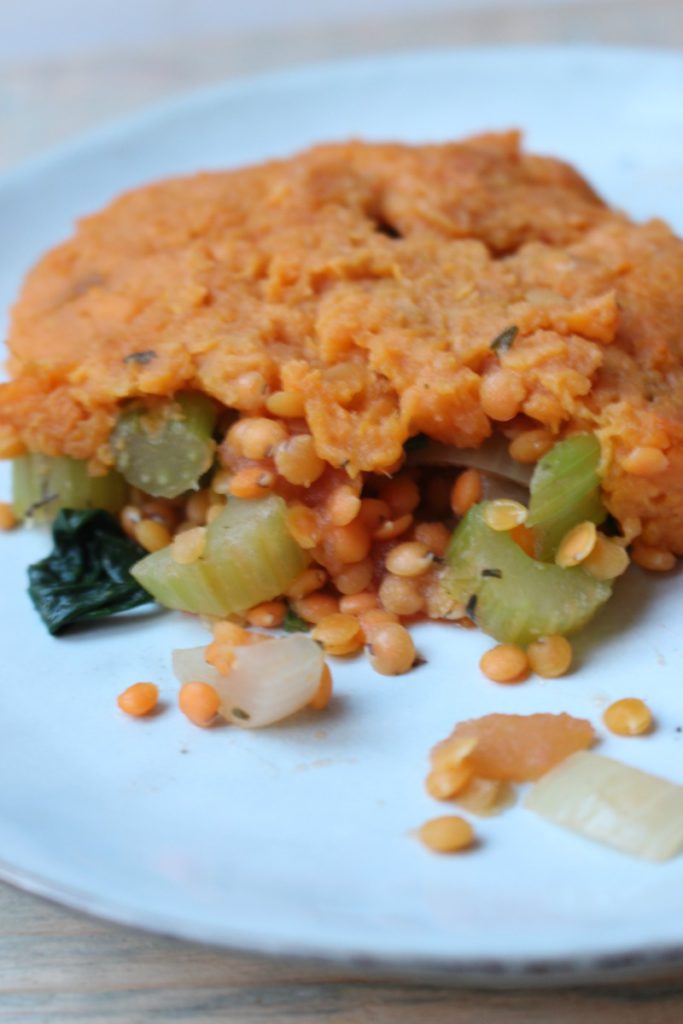 linzen ovenschotel met zoete aardappel