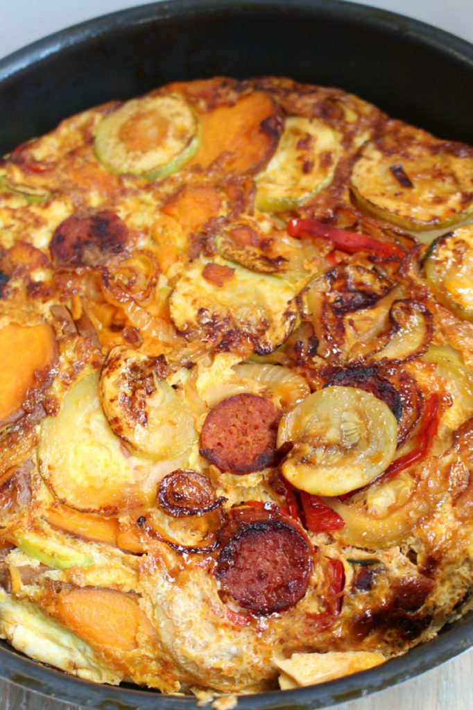 Tortilla met zoete aardappel en chorizo