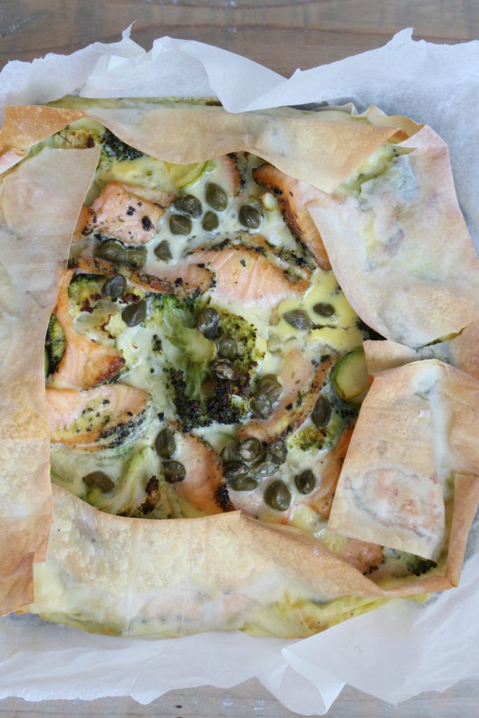 Quiche met zalm en groene groenten