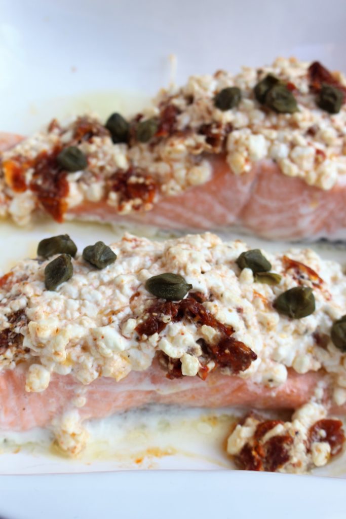 zalm met huttenkase uit de oven