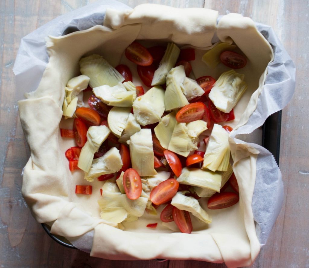 quiche artisjok voordat hij in de oven gaat