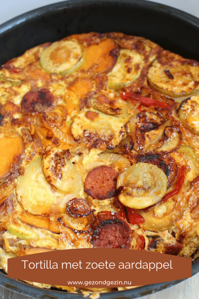 Tortilla met zoete aardappel en chorizo