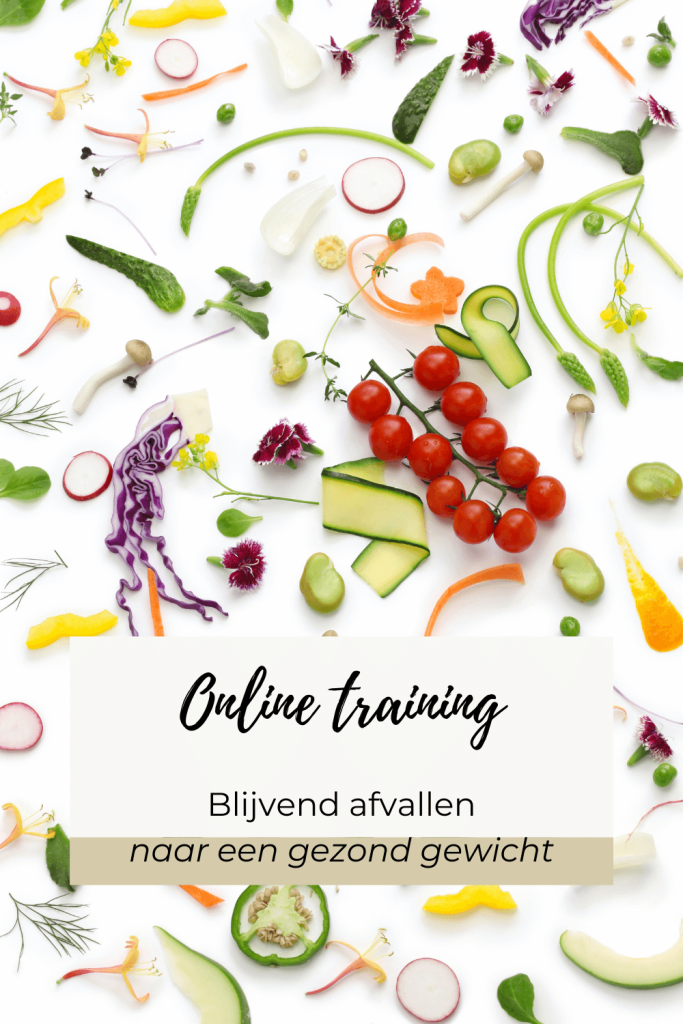 gesneden groenten met de opdruk Online training blijvend afvallen naar een gezond gewicht