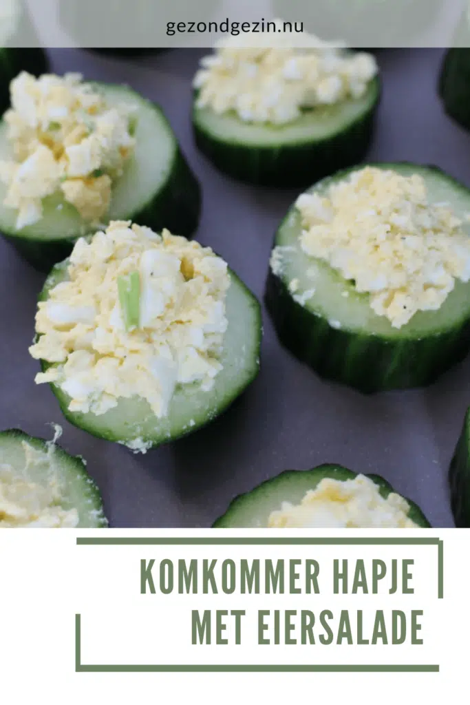Komkommer hapje met eiersalade afbeelding om te bewaren op pinterest