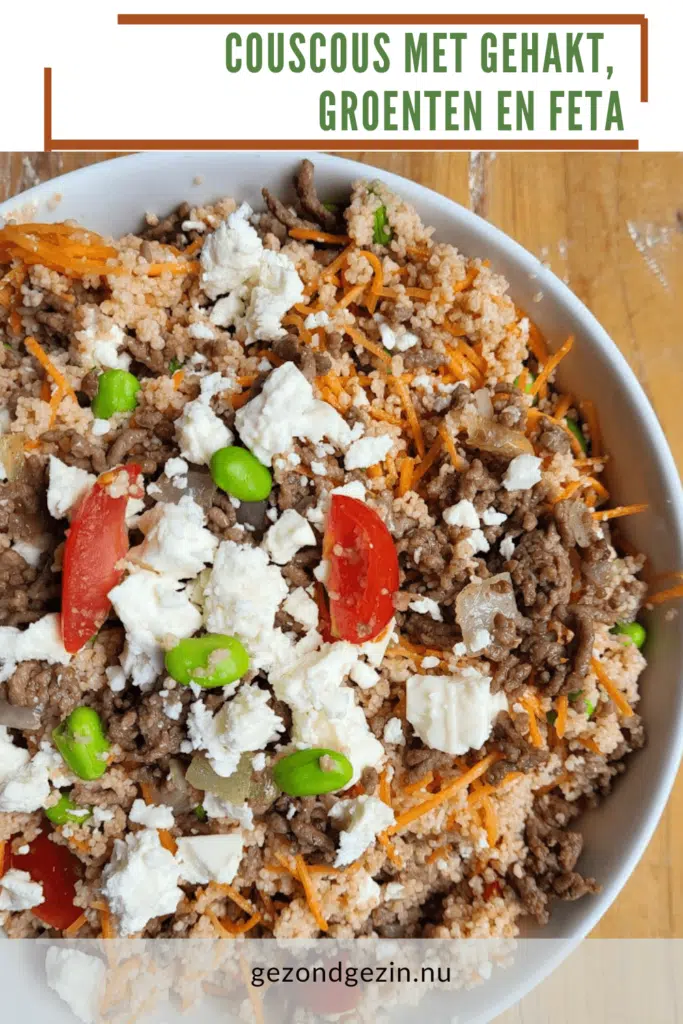schaal couscous met gehakt groenten en feta om te bewaren op Pinterest
